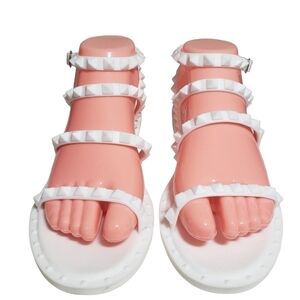Steve Madden Travel-J White Studded Flat Jelly Sandals Sz 5, 7, 8, 9
